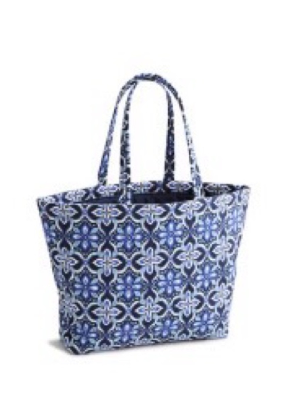 Vera Bradley East West Tote in Blue & White Raindrop Medallion Pattern NWT